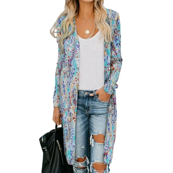 KRE Prime Women Printed Open Front Longline Cardigan