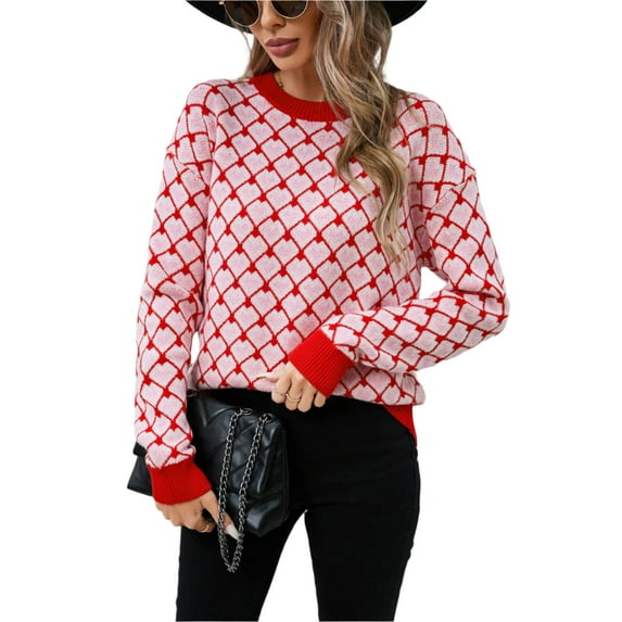 KRE Prime Women Contrast Round Neck Dropped Shoulder Sweater