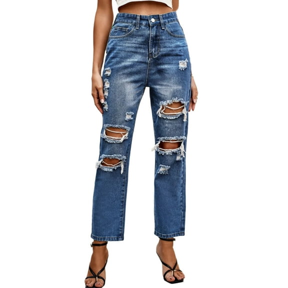 KRE Prime Women Distressed Buttoned Jeans with Pockets