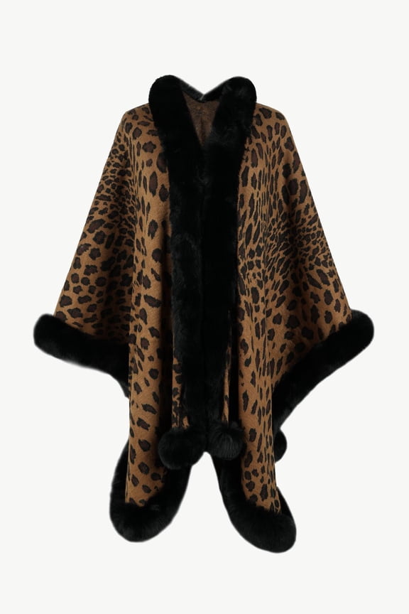 Women Leopard Open Front Poncho