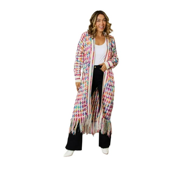 KRE Prime Women Multicolored Open Front Fringe Hem Cardigan