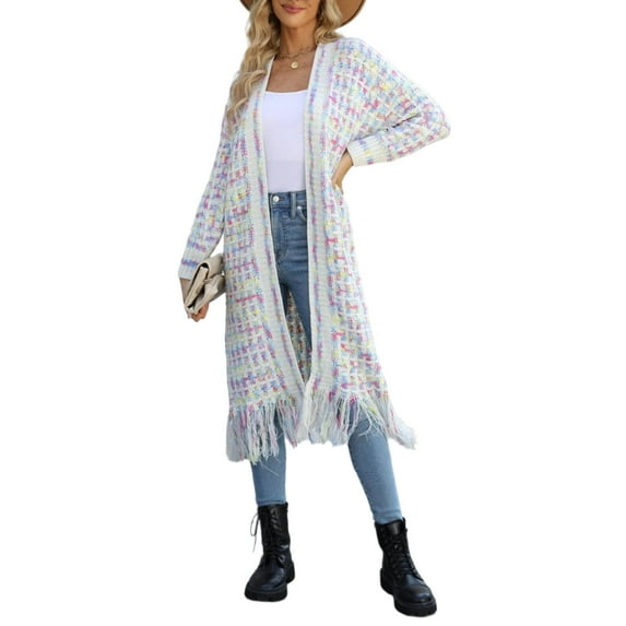 KRE Prime Women Multicolored Open Front Fringe Hem Cardigan
