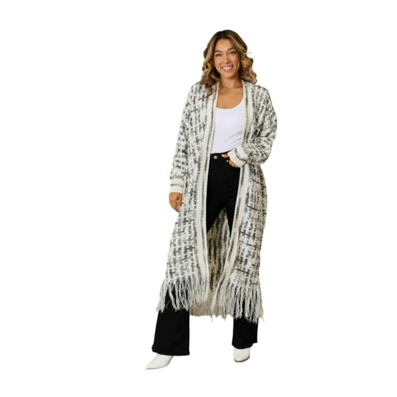KRE Prime Women Multicolored Open Front Fringe Hem Cardigan