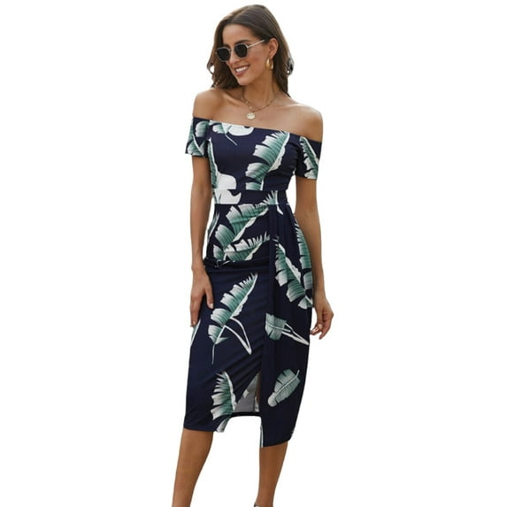 KRE Prime Women Printed Off-Shoulder Split Dress