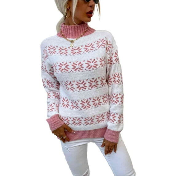 KRE Prime Women Snowflake Pattern Mock Neck Sweater