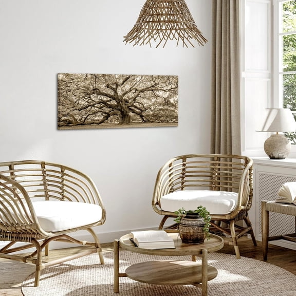 KREATIVE ARTS Large Sepia Angel Oak Tree Canvas Wall Art - 20"x48" Vintage Forest Landscape Framed Painting - Abstract Nature Photo Prints for Living Room, Bedroom, Office, Home Decor