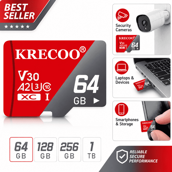 KRECOO A2 U3 High Capacity Micro SDXC Flash Memory Card, Multiple Storage