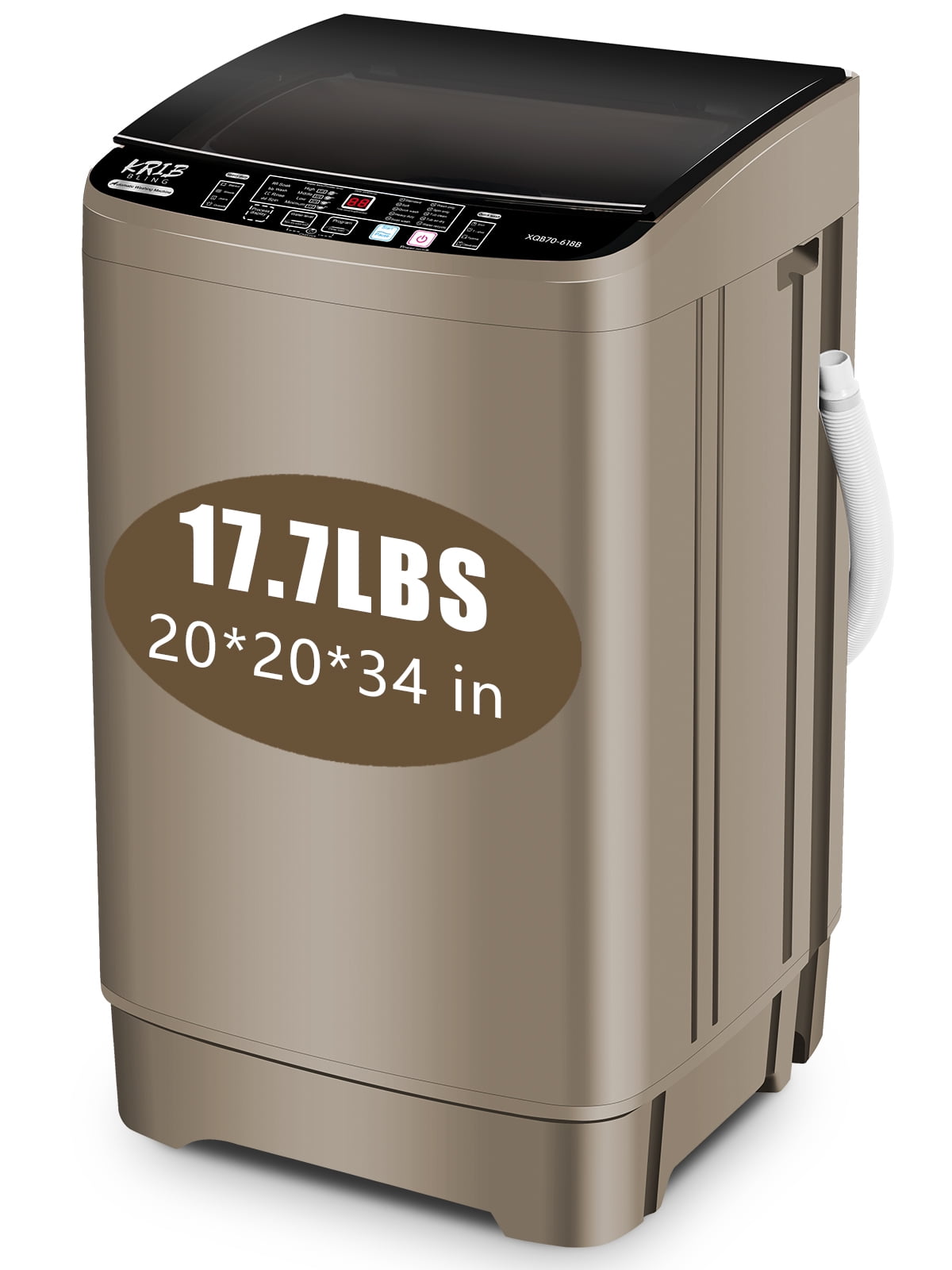 KRIB BLING 17.7 Lbs Full-Automatic Washing Machine, Portable Laundry Washer with Drain Pump, 10 Washing Programs & 8 Water Levels with LED Display, Gold