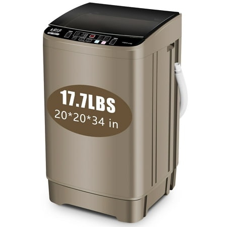 KRIB BLING 17.7 Lbs Full-Automatic Washing Machine, Portable Laundry Washer with Drain Pump, 10 Washing Programs & 8 Water Levels with LED Display, Gold