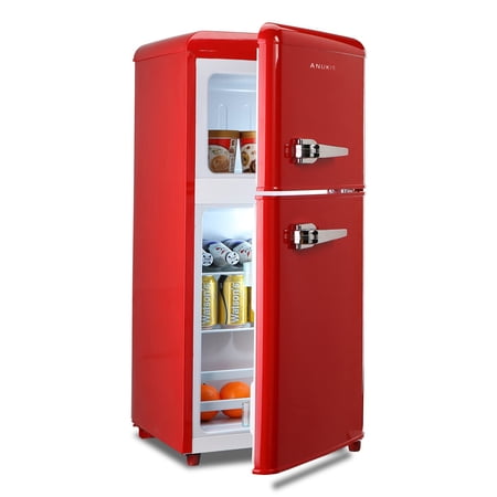 KRIB BLING 3.2 Cubic Feet Double Door Mini Fridge with Freezer, Mini Compact Refrigerator 2 Doors for Dorm, Office, Apartment, RV, Bedroom, Black