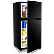 KRIB BLING 3.2 Cubic Feet Double Door Mini Fridge with Freezer, Mini Compact Refrigerator 2 Doors for Dorm, Office, Apartment, RV, Bedroom, Black