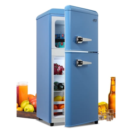 KRIB BLING 3.2 Cubic Feet Double Door Mini Fridge with Freezer, Mini Compact Refrigerator 2 Doors for Dorm, Office, Apartment, RV, Bedroom, Black