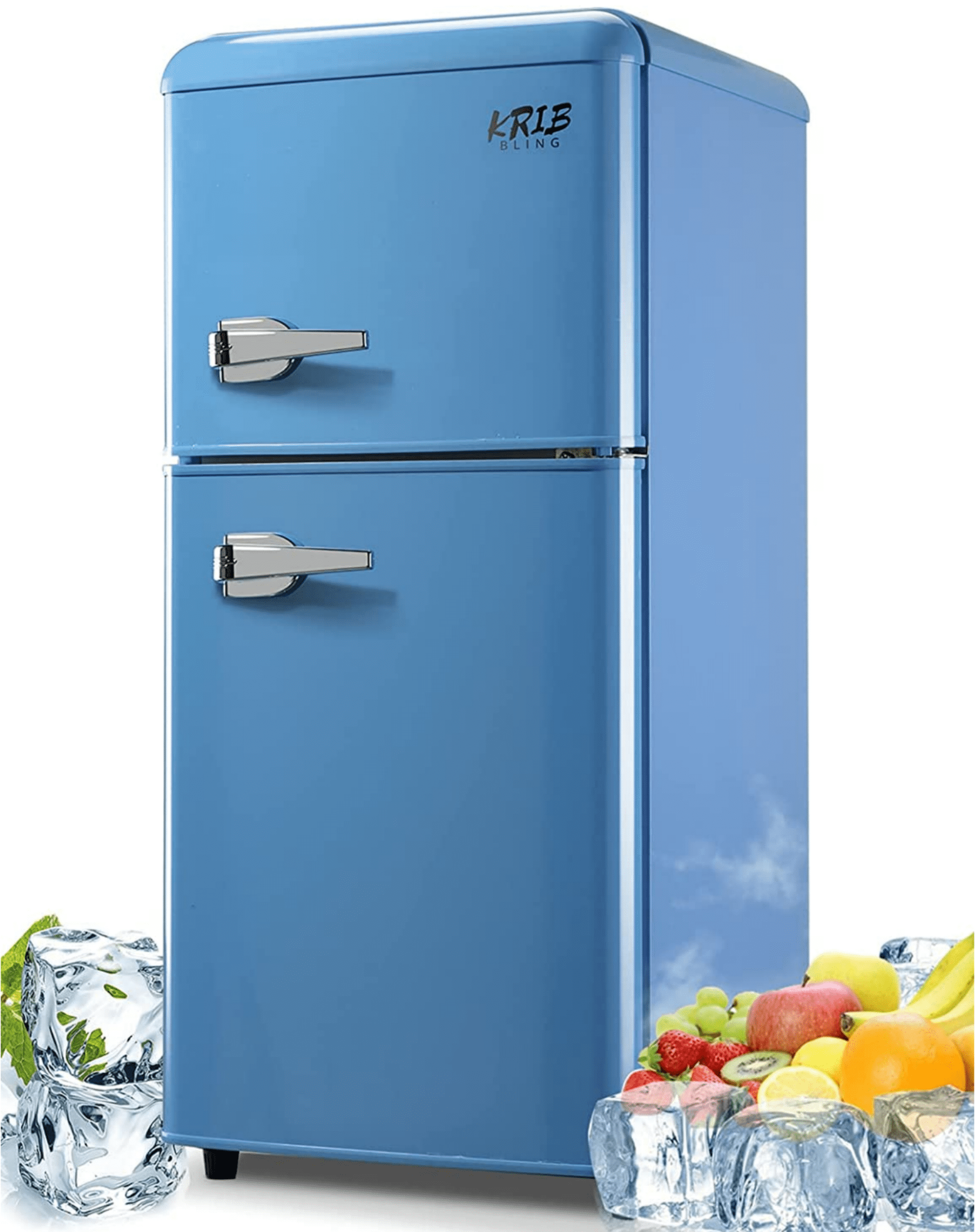 KRIB BLING 3.5 Cu.ft 2 Doors Compact Refrigerators with Freezers, Retro Mini  Refrigerators, Blue 