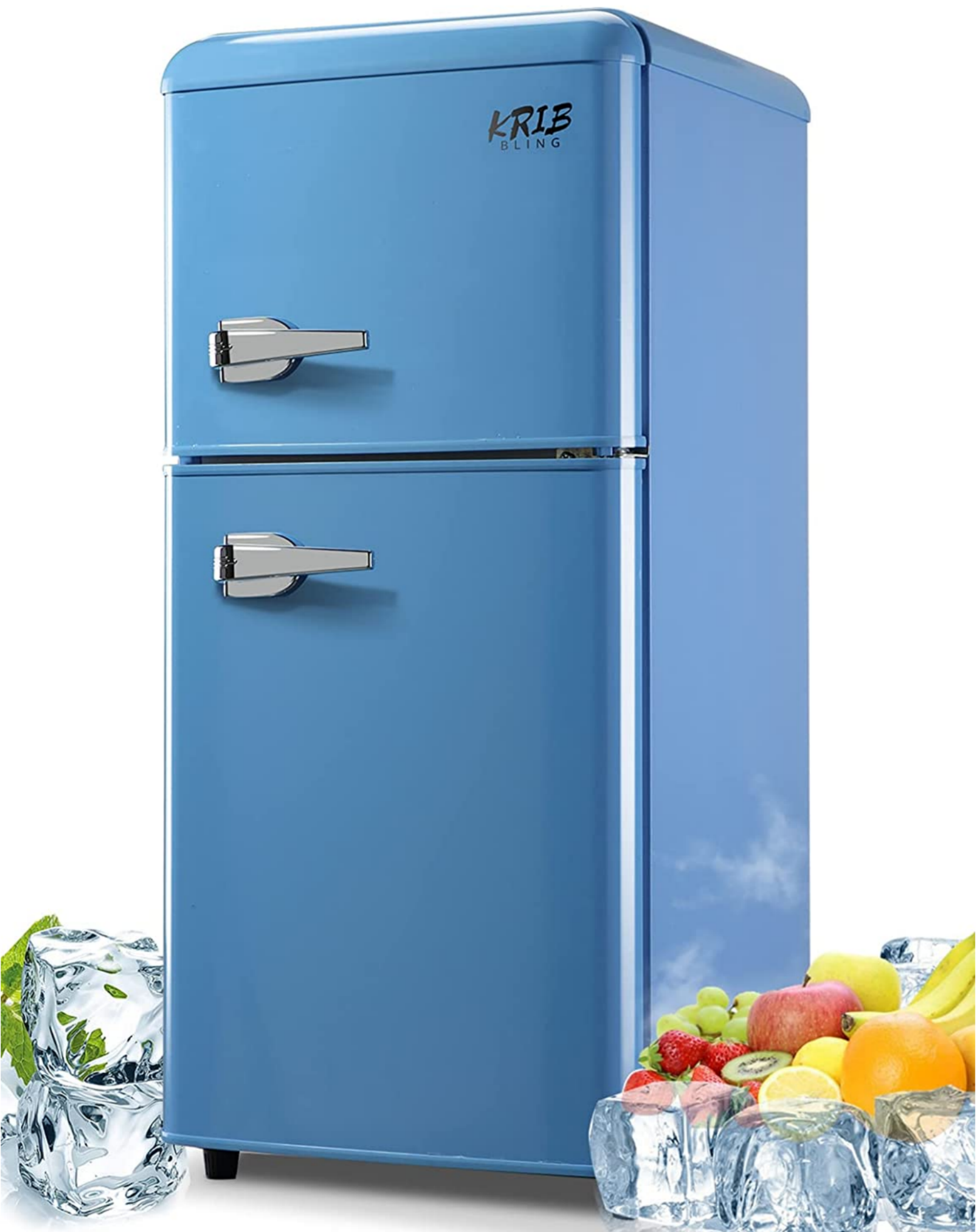 KRIB BLING 3.5 Cu.ft 2 Doors Compact Refrigerators with Freezers, Retro  Mini Refrigerators, Blue 