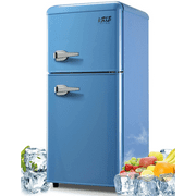 KRIB BLING 3.2 Cu.ft 2 Doors Compact Refrigerators with Freezers, Retro Mini Refrigerators, Blue