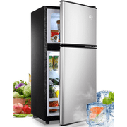 KRIB BLING 3.5 Cu.ft Compact Refrigerator Mini Fridge with Freezer, 2 Door Small Refrigerator for Office, Silver