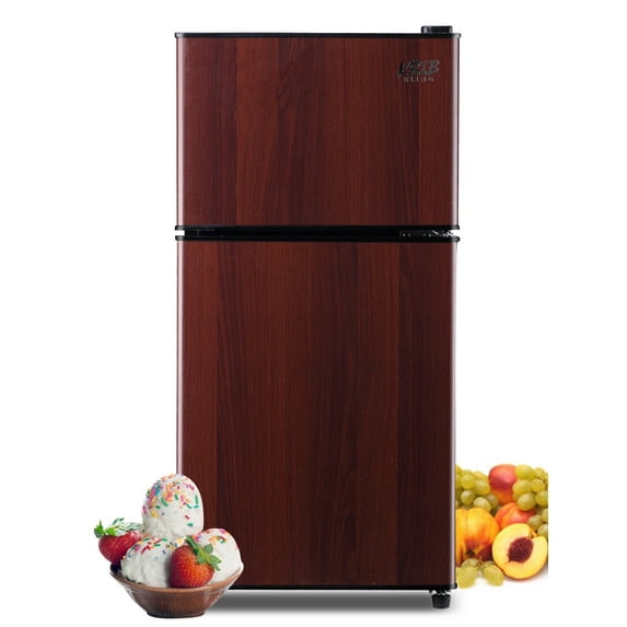 KRIB BLING 3.5 Cu.ft Mini Fridge with 7 Level Thermostat, Compact Refrigerator with Freezer on Top, Ideal for Dorm, Office, Wood