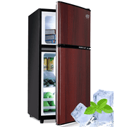 KRIB BLING 3.2 cu.ft 2 Doors Compact Refrigerators with Freezers, Small Refrigerator Apartment Refrigerators, Wood