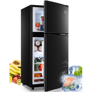3.2 Cu.Ft Compact Refrigerator with Freezer, 2 Door Mini Fridge with 2  Wheels 37dB Quiet, 7- Settings Mechanical Thermostat, E-Star Rated Small  Refrigerator for Office, Dorm, Bedroom or Garage, Black 