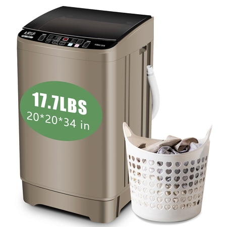 KRIB BLING Full-Automatic Washing Machine with LED Display, 17.7 lbs Portable Compact Laundry Washer with Drain Pump, 10 Wash Programs 8 Water Levels, Gold