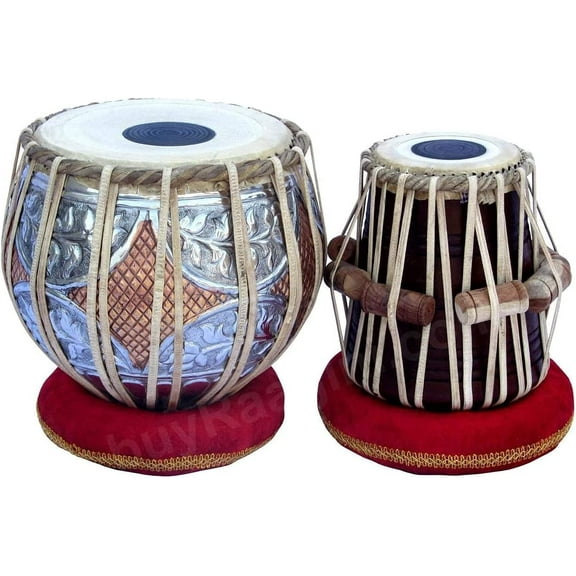 KRISHA KRAFTS MUSICALS Tabla Drum Set, Concert Quality, 4.5 Kilograms Copper Bayan Double Color, Sheesham Dayan Tuneable Tabla Set Percussion Musical Instrument with Carry Bag & Cushion