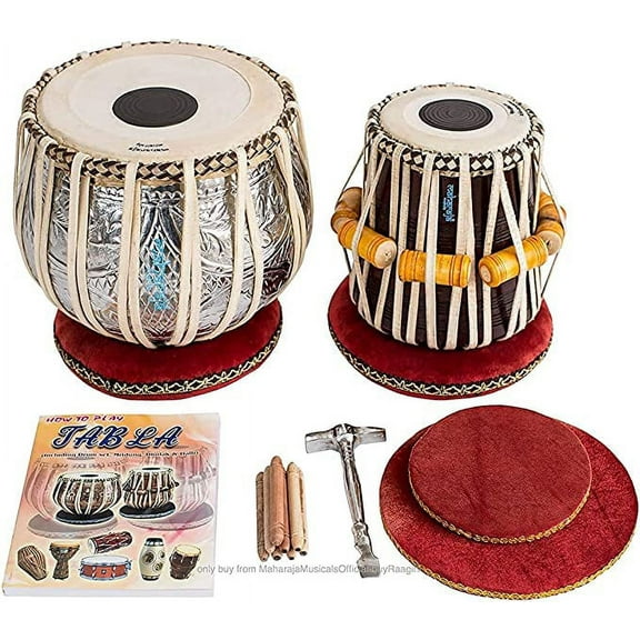 KRISHA KRAFTS Musicals Designer Tabla Drum Set, 4 Kg Copper Bayan, Finest Dayan with Padded Bag, Book, Hammer, Cushions & Cover (PDI-FI)