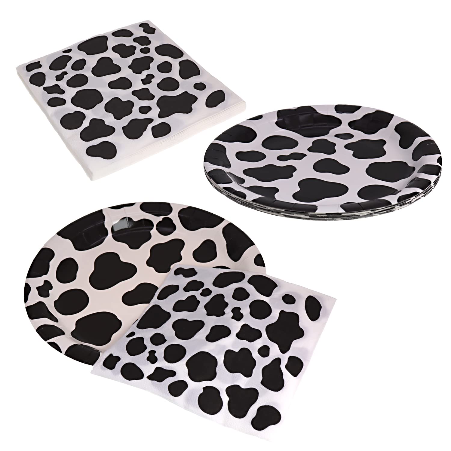 KRISMYA Cow Print Birthday Party Supplies, 40 Pcs 9 Inch Plates and 40
