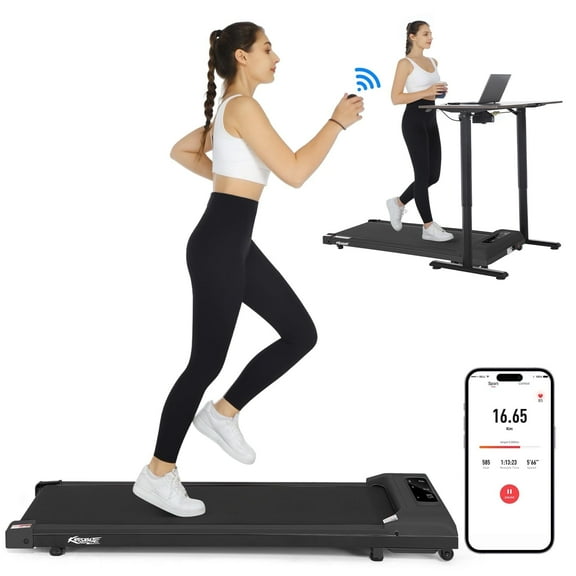 KRISRATE Walking Pad Treadmill with LED Display, Under Desk Treadmill with APP & Remote Control, Portable Treadmills for Home Office with Quiete, Max 250lbs Weight Capacity & Installation-Free