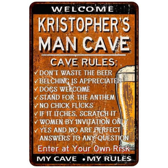 KRISTOPHER'S Man Cave Rules Rusty Metal Beer Sign Home Wall Decor 108120051500