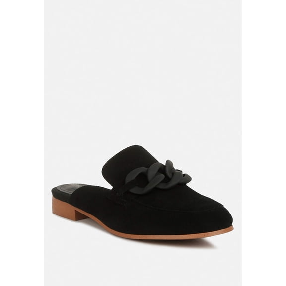 KRIZIA Chunky Chain Suede Slip On Mules in Black