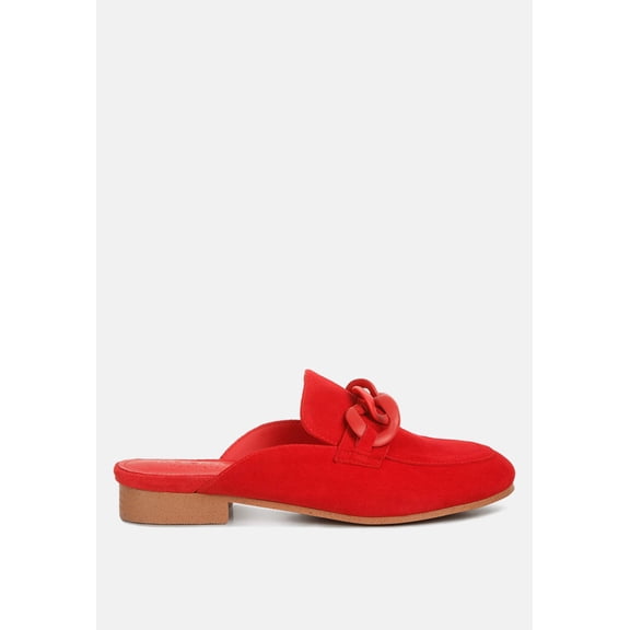 KRIZIA Chunky Chain Suede Slip On Mules in Red