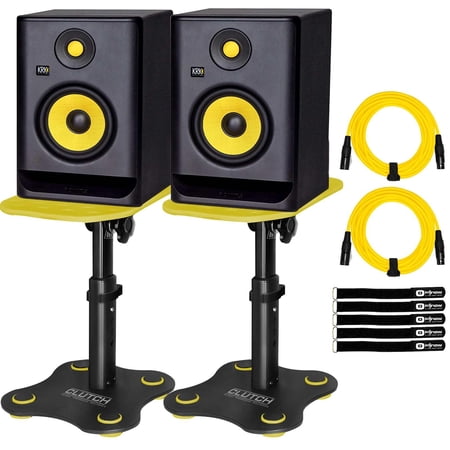 KRK Rokit RP5 G4 5" Powered Studio Monitors with Clutch Desktop Stands & Yellow Trim Kit Package