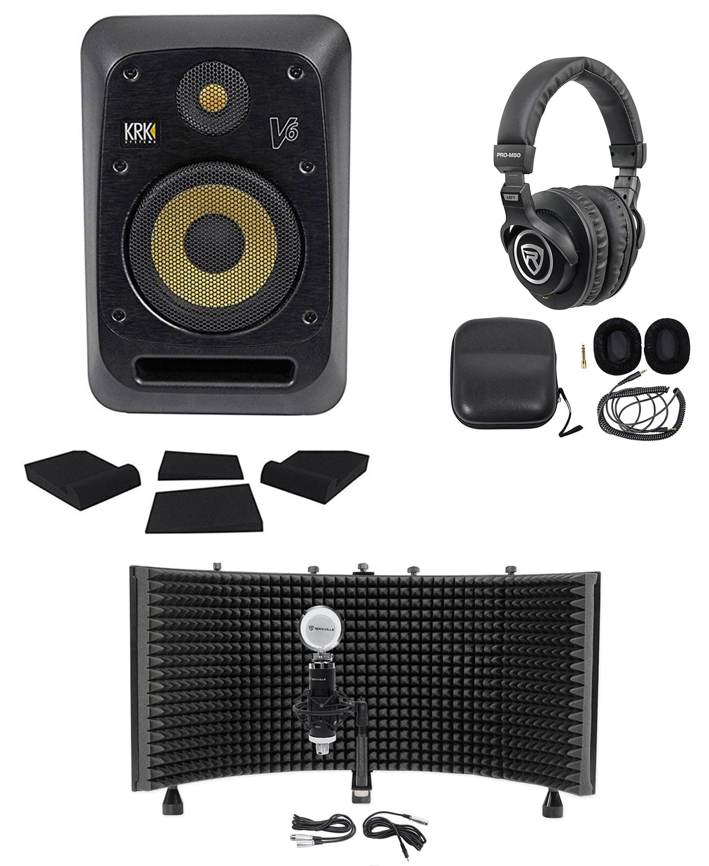 KRK V6S4-NA 6" Powered Studio Monitor+Mic+Mount+Shield+Headphones+Pads
