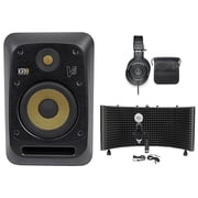KRK V6S4-NA 6 Powered Studio Monitor+Microphone+headphones+Isolation Shield