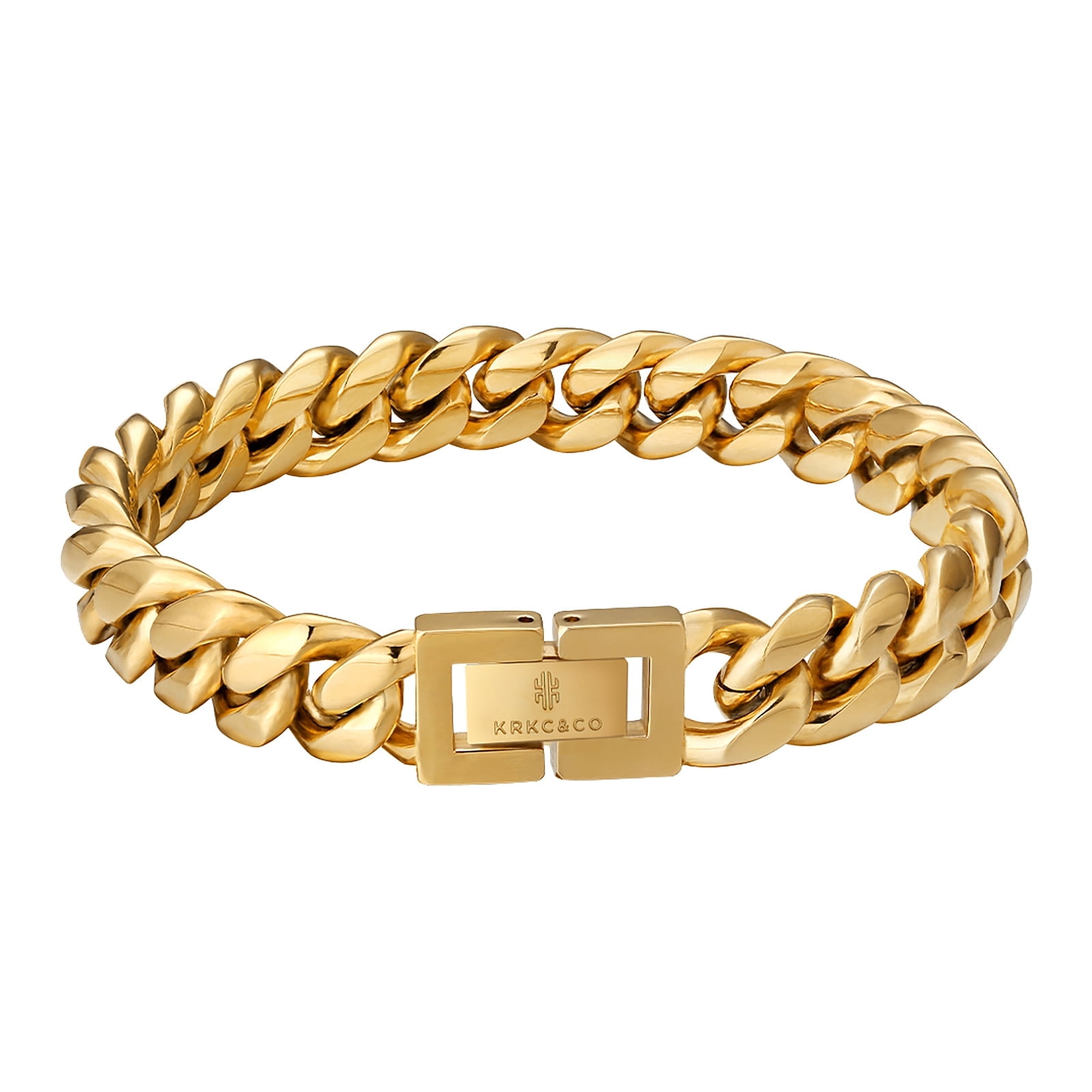 KRKC&CO 12mm Iced Out Cuban Link Bracelet - 18K/14K Gold Plated Men's Hip Hop Bling - View #8