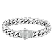 KRKC&CO 12mm Mens Cuban Link Bracelet, White Gold Bracelets Iced Out 5A Cubic Zirconia Miami Thick Bracelet,7in