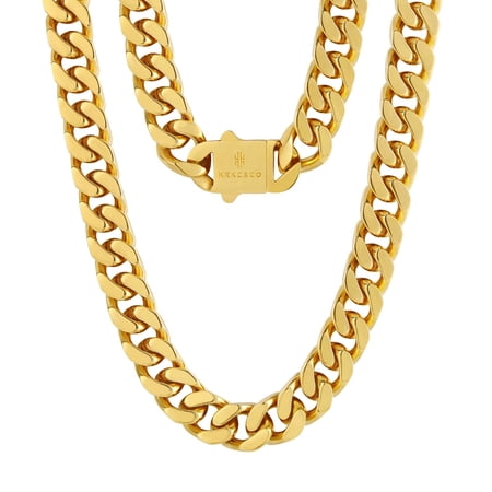 KRKC&CO 12mm Mens Cuban Link Chain,18k Gold Plated Miami Cuban Chain, 4-Side Cut, Hip Hop Jewelry, Anti-Allergies Necklace, Anti-Tarnish Urban Street-wear, 20in