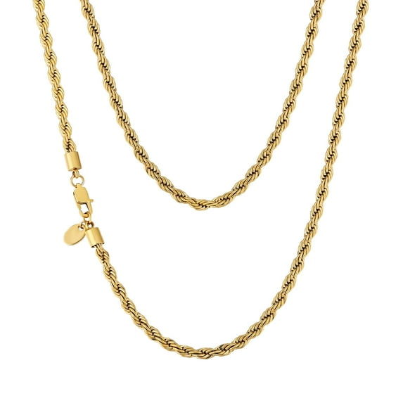 KRKC&CO 4mm Stainless Steel Twist Rope Chain Necklace For Men, 18K Gold Plated Chain Mens Jewelry 24in