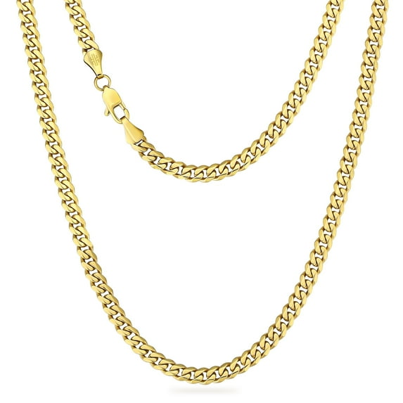 KRKC&CO 6 Side Solid Diamond-Cut Cuban Link Chain for Men, Real Solid 14K Gold Plated Chain Necklace for Men Women 6mm, 24In