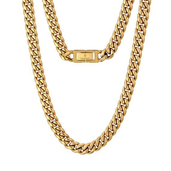 KRKC&CO 8mm Cuban Link Chain for Men, 18k Gold Plated Miami Cuban Chain, Thick Cuban Necklace Men, Durable Anti-Allergies Street-wear Hip Hop Cuban Necklace Mens Jewelry, 20 inches