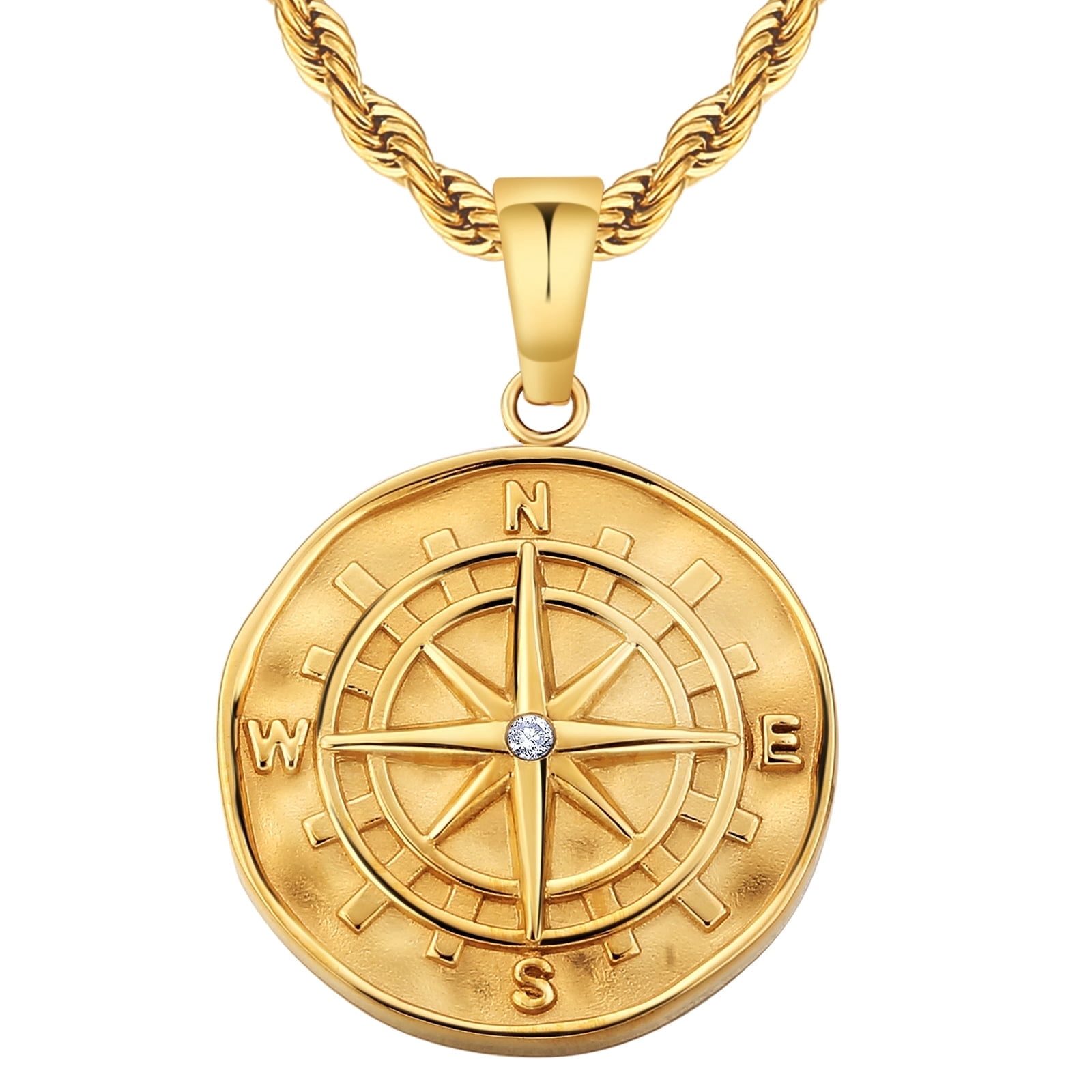 KRKC&CO Coin Pendant Medallion Necklace, Compass Circle 18k Gold ...