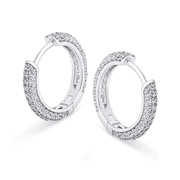 KRKC&CO Hoop Earrings for Men, S925 Sterling Silver, White Gold Hoop Earrings, Hypoallergenic, 5A CZ Stones, 15mm