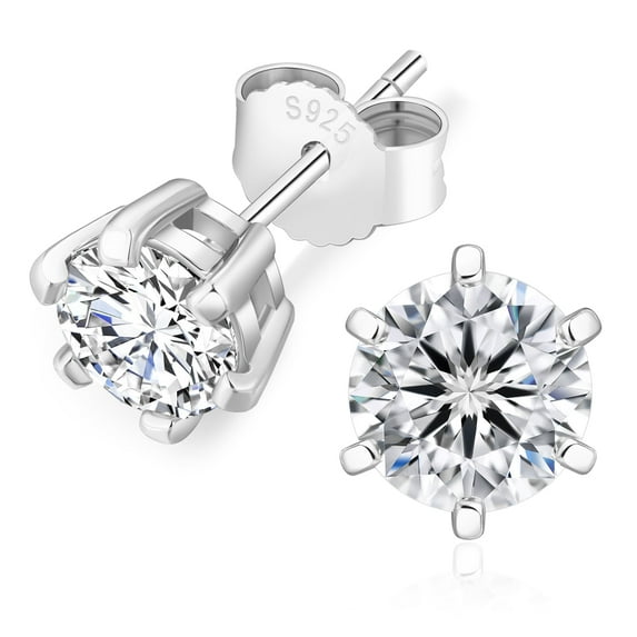 KRKC&CO Moissanite Studs Earrings Moissanite 14K White Gold Plated 925 Sterling Silver Earring Jewelry Gifts for Women Men 0.6ct-3ct D Color VVS1 Brilliant Round Cut Moissanite Jewelry