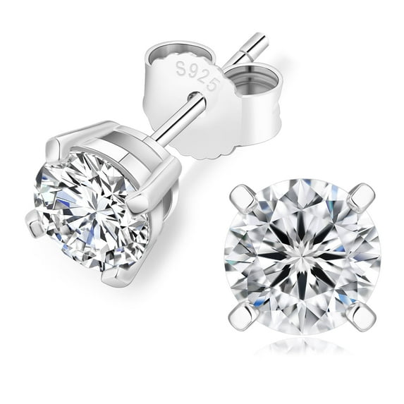 KRKC&CO Moissanite Studs Earrings Moissanite 14K White Gold Plated 925 Sterling Silver Earring Jewelry Gifts for Women Men 0.6ct-3ct D Color VVS1 Brilliant Round Cut Moissanite Jewelry