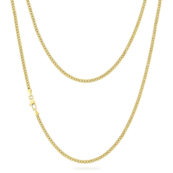 KRKC&CO Real 14K Gold Plated Necklace, Flat Diamond-Cut Miami Cuban Link Chain for Men Women, Hip-Hop Gold Plated Chain, 3mm, 18Inch
