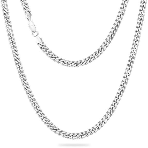 KRKC&CO White Gold Plated Filled Necklace, Flat Diamond-Cut Miami Cuban Link Chain for Men Women, Hip-Hop Gold Plated Chain, 6mm, 26Inch