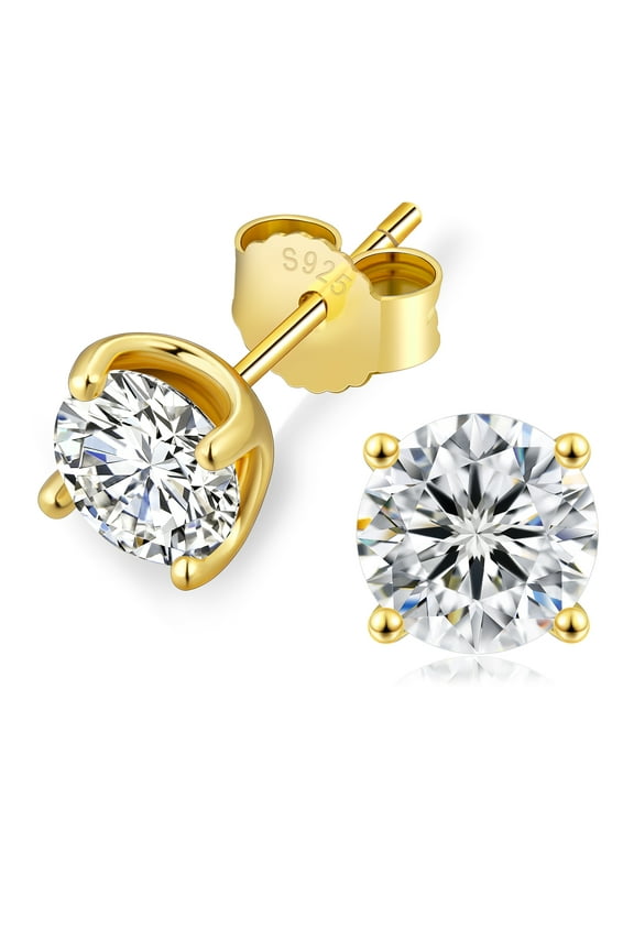 KRKC Moissanite Earrings Moissanite Studs 14K White Gold Plated 925 Sterling Silver Earring Gifts for Women Men 1ct-3ct D Color VVS1 Brilliant Round Cut Jewelry