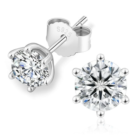 KRKC Moissanite Earrings Moissanite Studs 14K White Gold Plated 925 Sterling Silver Earring Gifts for Women Men 1ct-3ct D Color VVS1 Brilliant Round Cut Jewelry