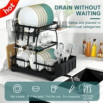 KRKZ Home Essentials Stainless Steel 3-Tier Foldable Dish Rack,Black  18.9*14.37*15.94 inch