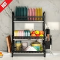 thumbnail image 1 of KRKZ 3-Tier Stainless Steel Dish Rack with Utensil Holder & Drain Tray, Space-Saving (Black), 1 of 9
